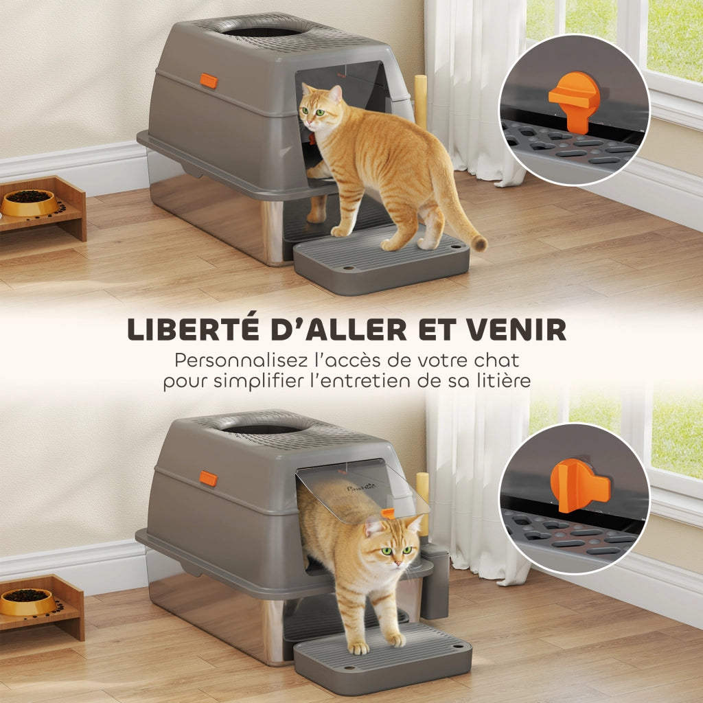 Lettiera chiusa per gatti ¨C Xylo ¨C acciaio inossidabile con coperchio grigio scuro 60x40x38cm