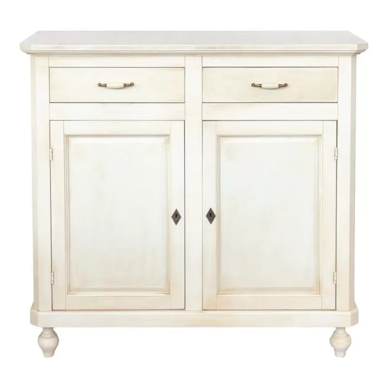 Credenza 2 porte 2 cassetti legno shabby bianco anticato maniglia porcellana 105x45x98 - Mobili 2G