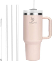 Bicchierino termo 1134 ml – Bicchiere in acciaio inox con coperchio e 3 beccucci – Bicchiere a doppia parete isolato per caldo e freddo – Incluso spazzolino per la pulizia – Rosa