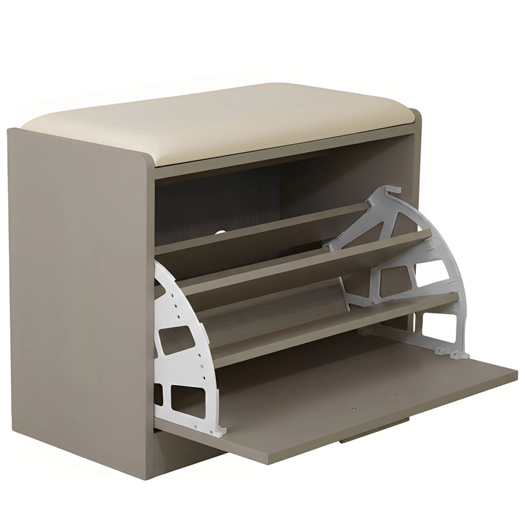 Marvin Scarpiera Panca da Ingresso Portascarpe Salvaspazio in Legno Seduta con Cuscino Anta a Ri Tortora / Cuscino Beige