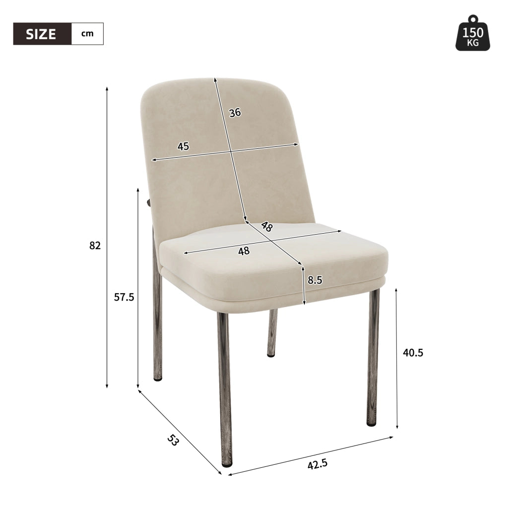 Sedie da pranzo set 6 pezzi con seduta imbottita e struttura in metallo cromato, stile moderno, in velluto beige