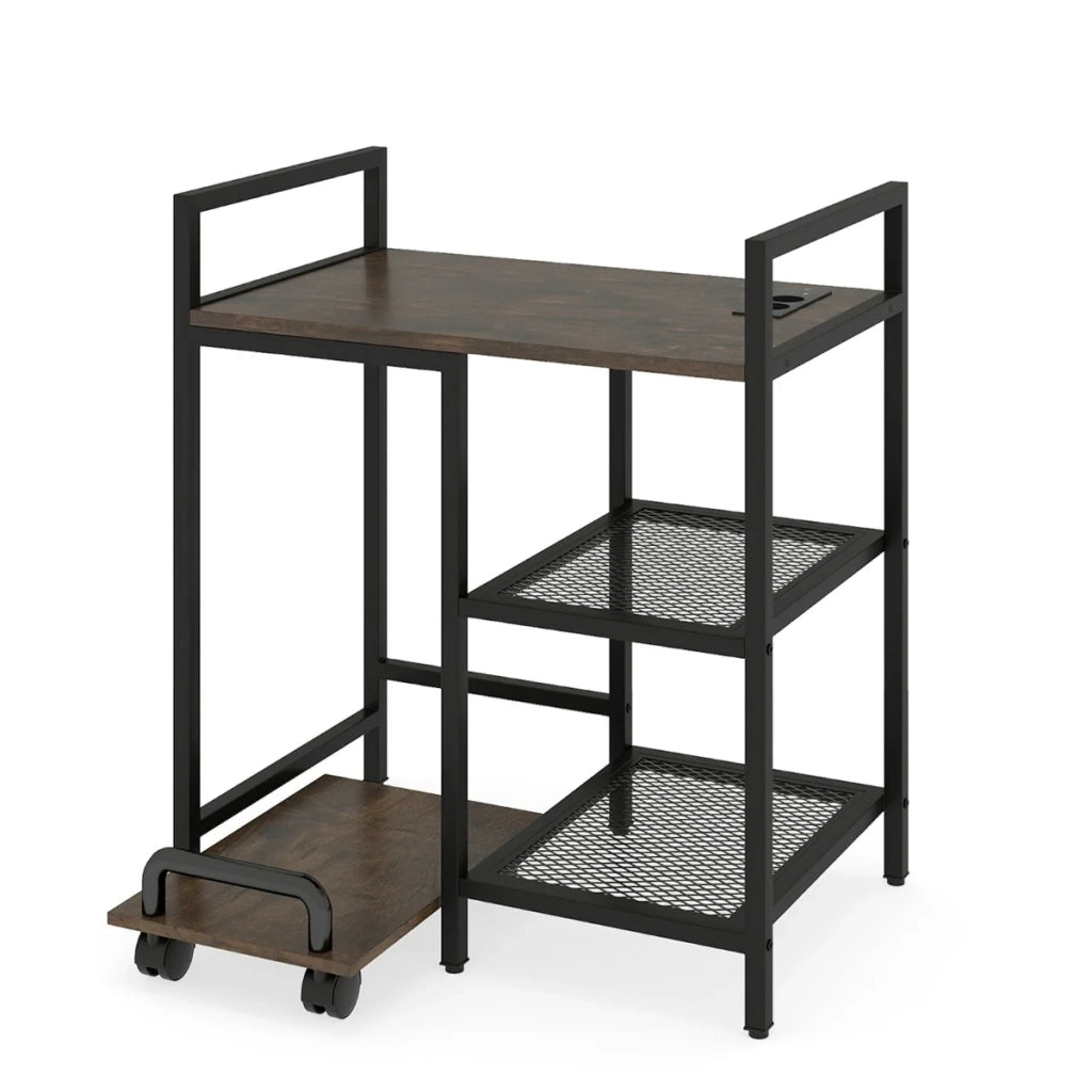 Supporto per stampante 63,5 x 40 x 72 cm stazione di ricarica con 4 ruote design rustico legno ingegnerizzato nero 20_0017814