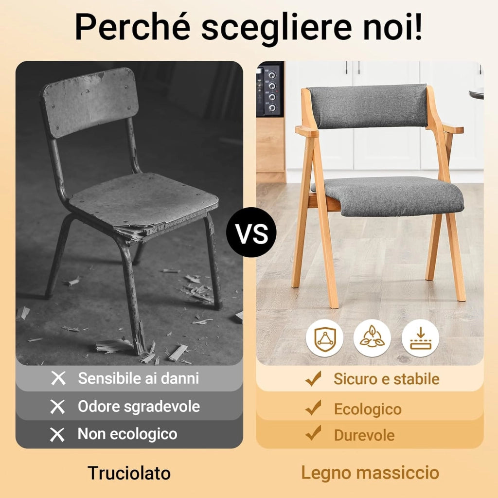Sedia Pieghevole in Legno con Cuscino – Sedie Giardino Pieghevoli e Sedie Pieghevoli da Interno in Legno, Sedia da Giardino Pieghevole per Ufficio Ospiti, Cucina o Balcone Colore Grigio FST98-HG