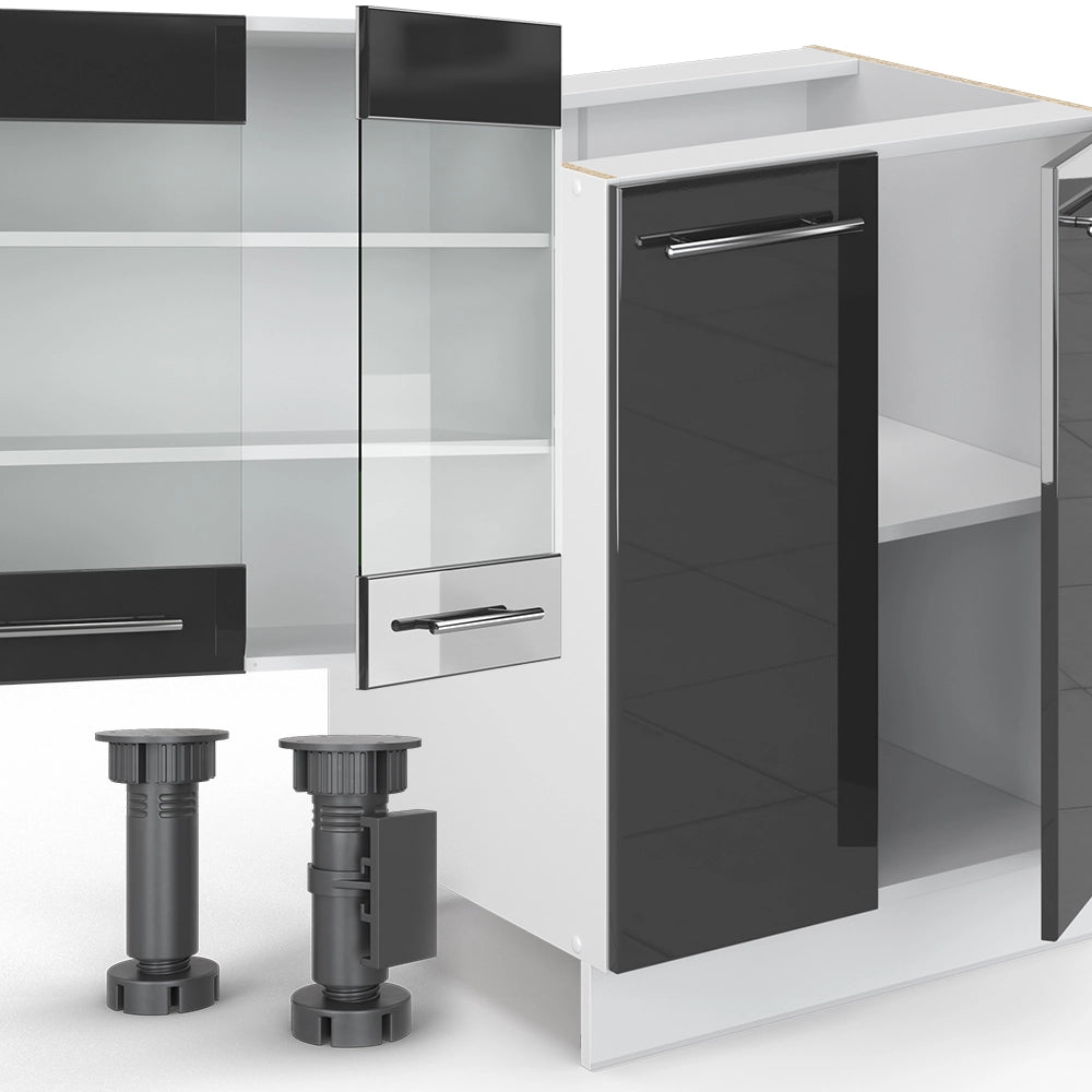 Cucina componibile Fame-Line Antracite lucido/Bianco 300 cm con armadio alto, PL Antracite Vicco