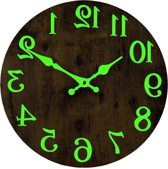 Orologio da parete industriale silenzioso 30 cm - con lampada da notte - stile rurale - cucina casa - decorazione in legno