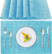 Set di 6 piastre per tavolo, lavabile, PVC, resistente al calore, antiscivolo, per cucina, tavola da pranzo, hotel, 45 x 30 cm (azzurro celeste)