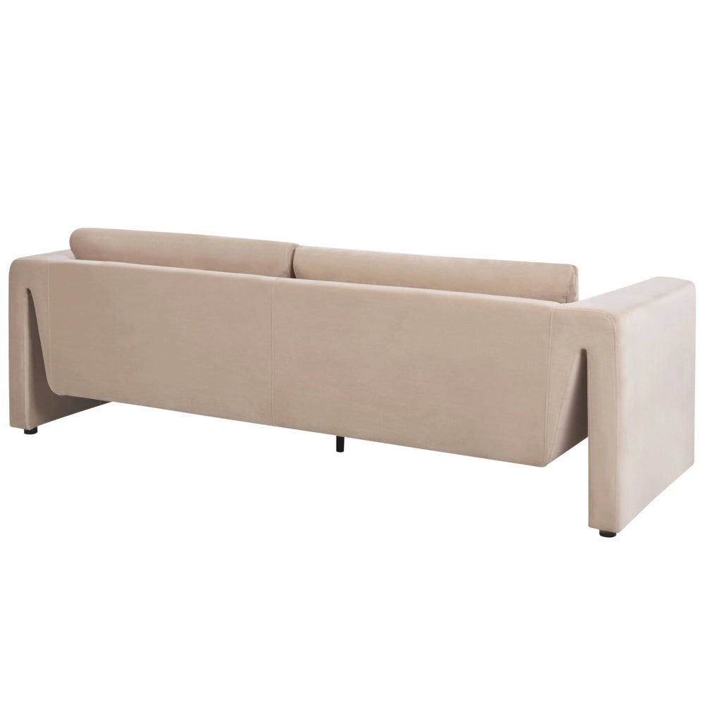 Divano a 3 posti imbottito in velluto beige con schienale imbottito e braccioli stile moderno