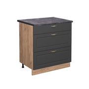 Mobiletto base per cucina Fame-Line Antracite-oro/Rovere dorato 80 cm con 3 cassetti, PL Antracite Vicco