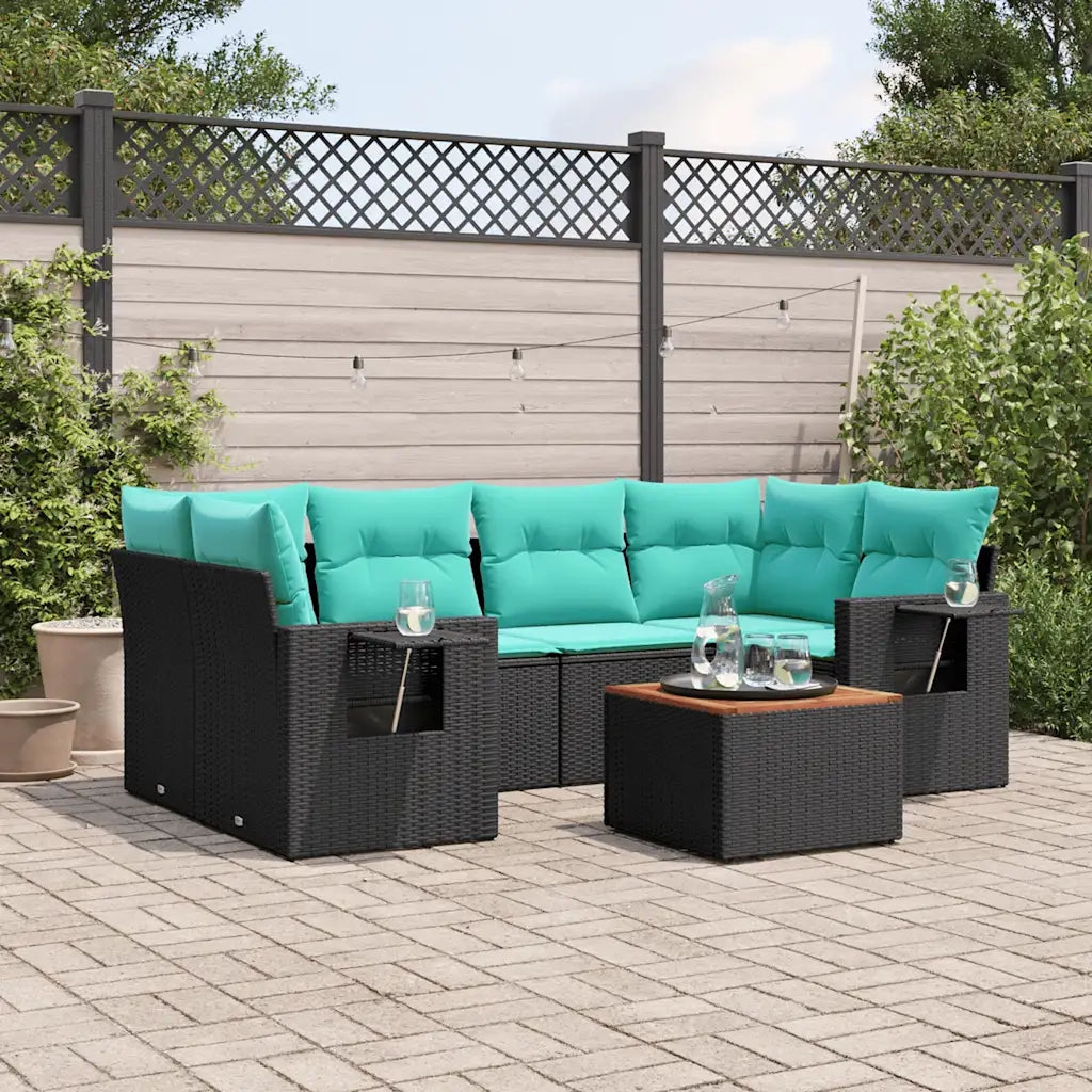 Set Divani da Giardino 7 pz con Cuscini Nero in Polyrattan 3224461