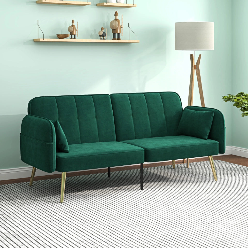 Divano letto 2 posti in tessuto velluto con schienale regolabile ¨C zephmum ¨C verde scuro