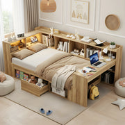 Letto Singolo con Scrivania e LED ¨C MINIMAL ¨C Legno, Contenitore, Cassetti, 90x200