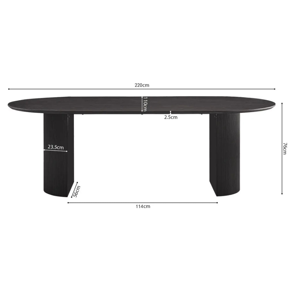 Tavolo da pranzo ovale VAGOS effetto legno marrone scuro lunghezza 220cm, ideale per una sala da pranzo accogliente