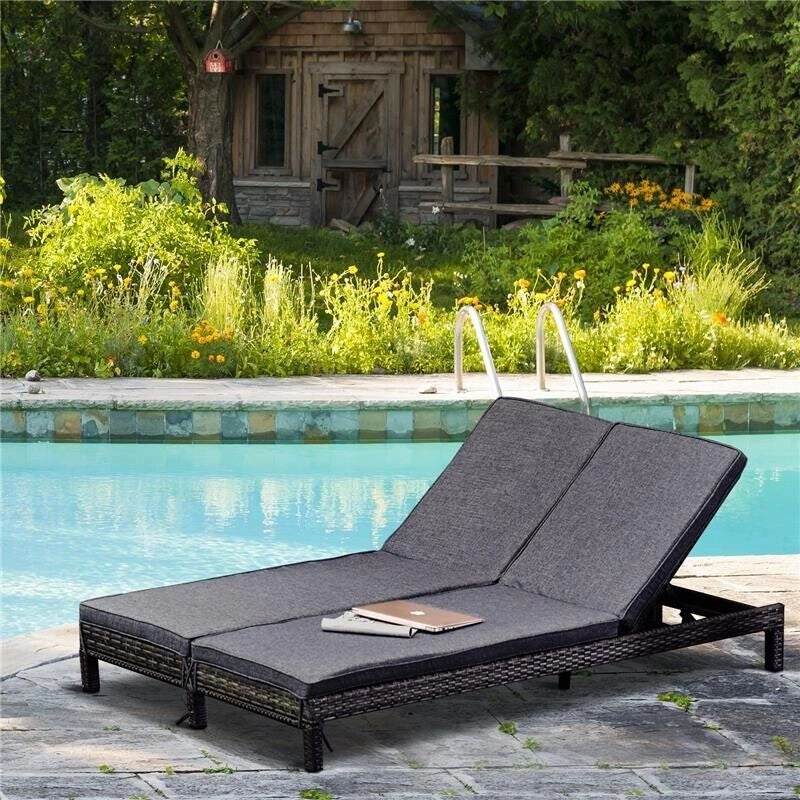 LETTINO PRENDISOLE A 2 POSTI E RATTAN CON MATERASSINO 195 X 120 X 28 CM GRIGIO