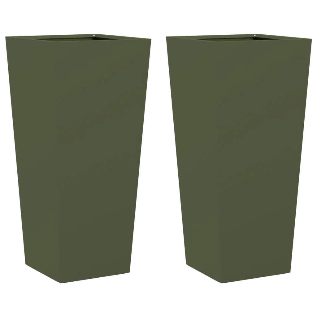 Fioriera aiuola rialzata fioriera aiuola giardino terrazza set da 2 verde oliva 35 x 35 x 75 cm acciaio verde 02_0039081