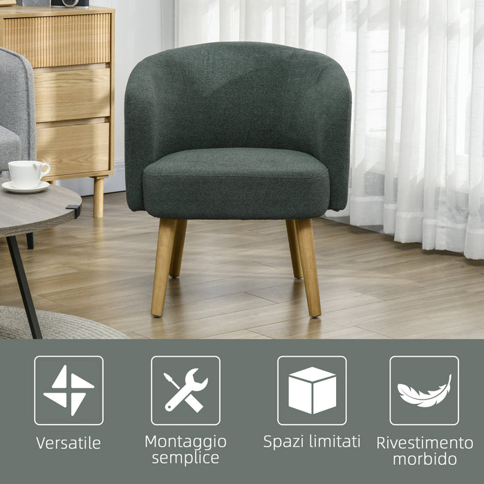 Poltrona Moderna a Botte Gambe in Legno in Tessuto Imbottito Verde Scuro