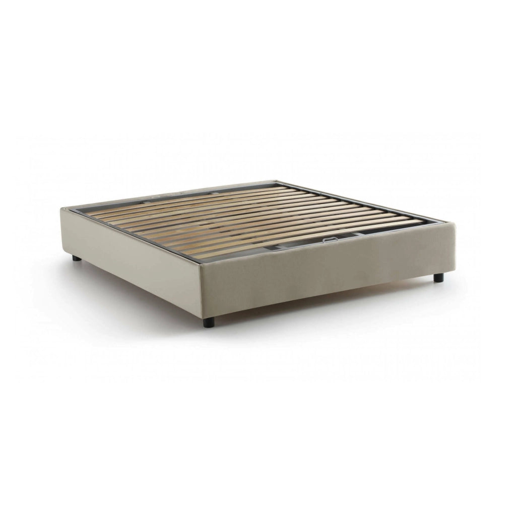 Letto matrimoniale Attilino, Letto contenitore con rivestimento in tessuto, Made in Italy, Apertura frontale, adatto per materasso cm 140x190, Beige