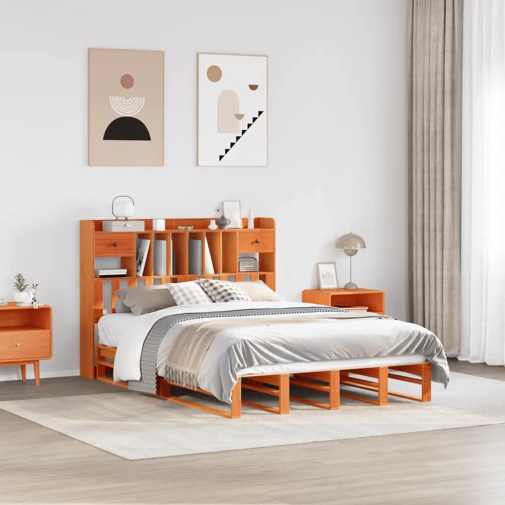 Letto Libreria senza Materasso Marrone Cera 160x200 cm in Pino 3323967