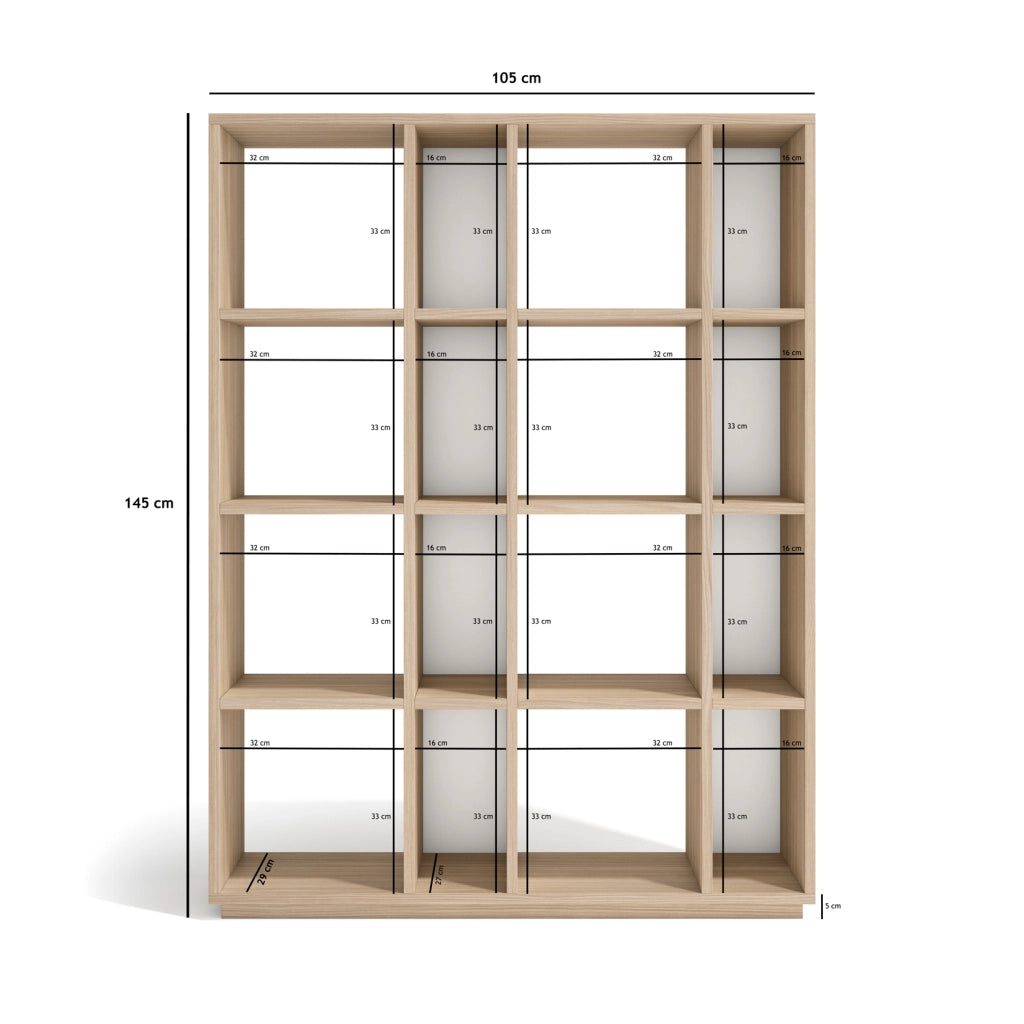 Libreria componibile Herdasa 16 vani effetto noce chiaro bianco