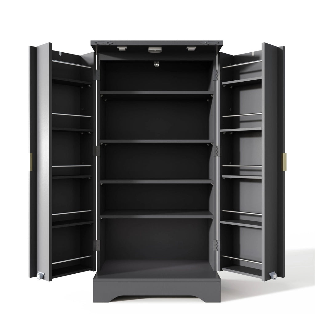 Credenza alta 120x60.5x40 cm con luce LED a sensore e ripiani regolabili in MDF nera