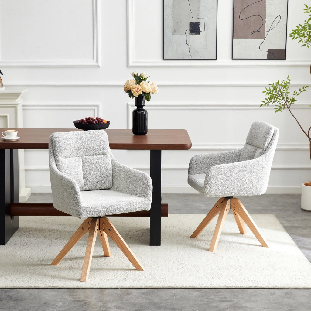SEDIA Girevole Set da 2 pezzi 87 cm Tessuto grigio chiaro e legno massello