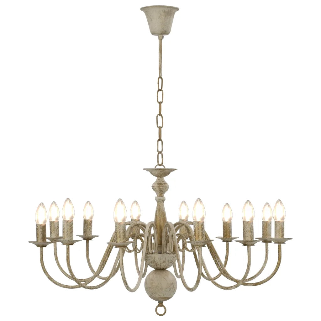 Elegante lampadario classico design antico per sala da pranzo 80 x 45 cm in metallo bianco anticato 02_0046426