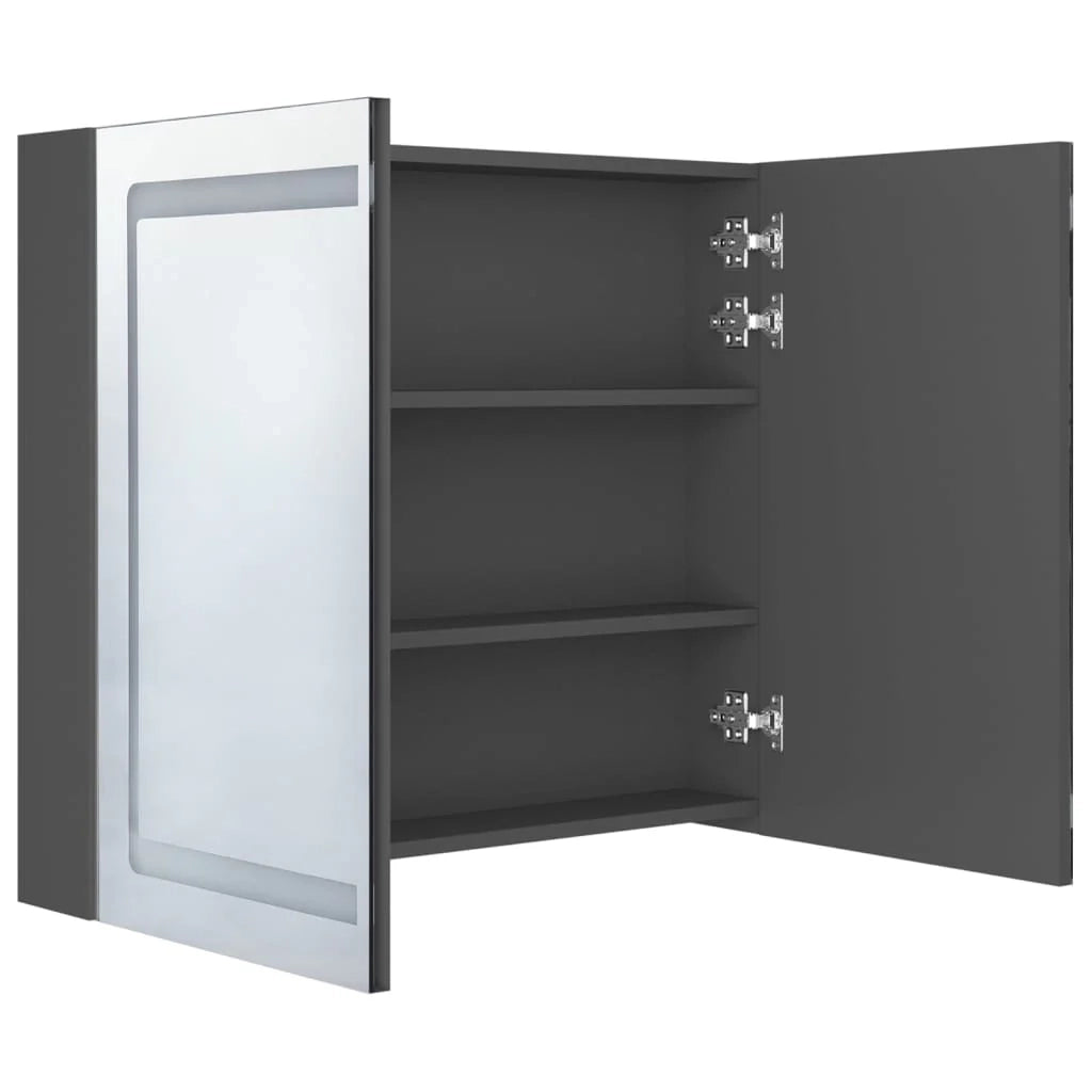 Mobiletto da bagno con specchio LED 80 x 12 x 68 cm grigio 02_0006600