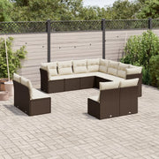 Set Divani da Giardino 11 pz con Cuscini Polyrattan Marrone 3217823