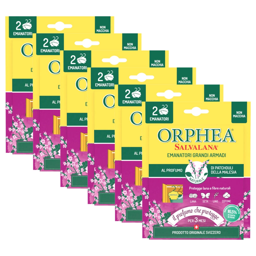 Orphea Salvalana, Emanatori Grandi Armadi, Agisce per 3 Mesi, 6 x 2 Diffusori, Patchouli della Malesia