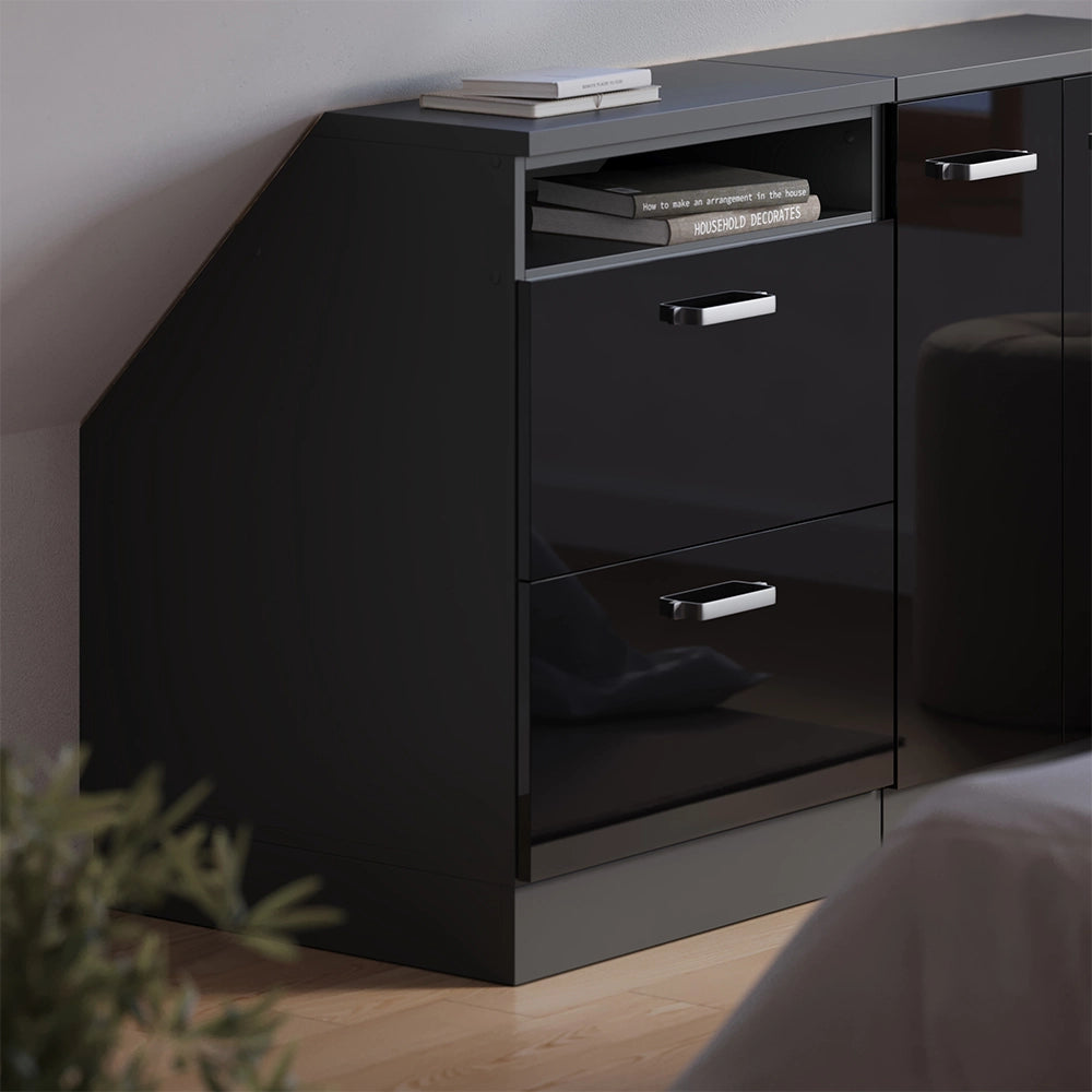 Mobile cucina sottotetto R-Line Nero lucido/Antracite 60 cm con 2 cassetti, carcassa 60 cm profondità Vicco
