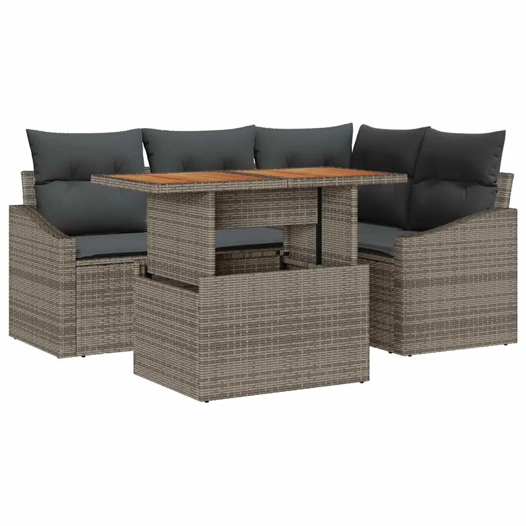 Set da Pranzo per Giardino con cuscino 5 pcs Grigio e Marrone 3349831