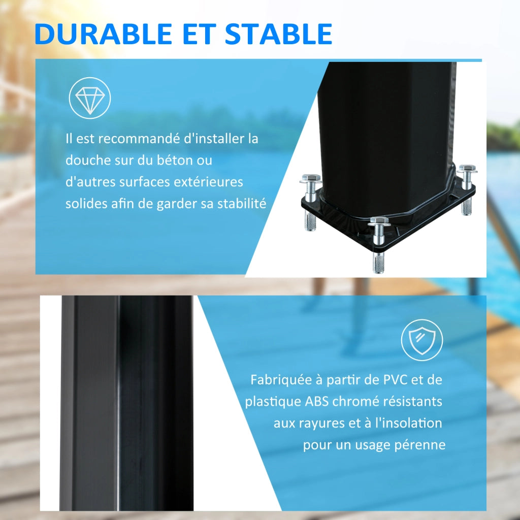 Doccia solare esterna 35L per giardino spiaggia piscina con pomma e rubinetto ¨C zephmum ¨C nero 17.5x14.5x216 cm