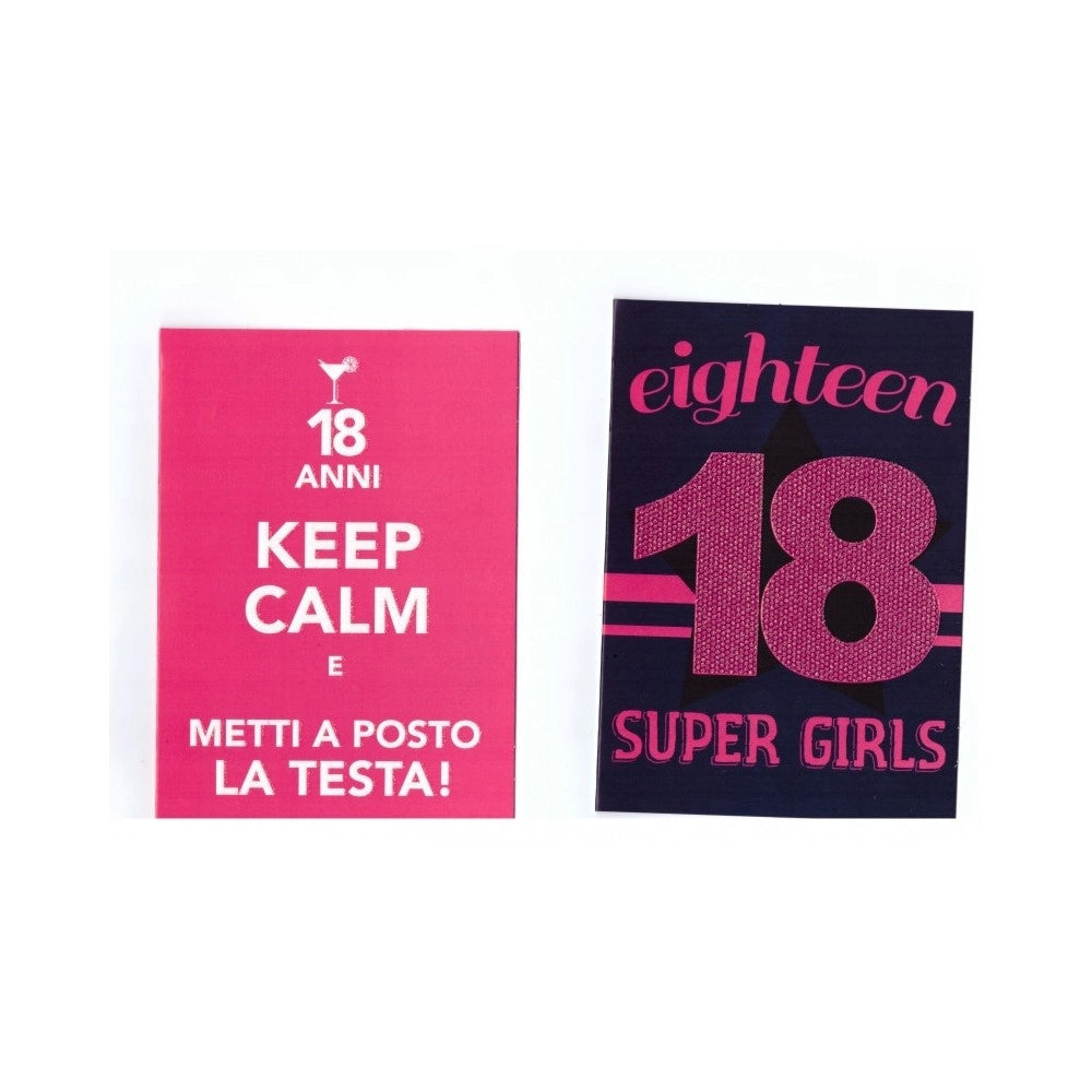 Trade Shop - 2 Biglietti Auguri Compleanno 18 Anni Fucsia Con Busta Keep Calm Super Girl -