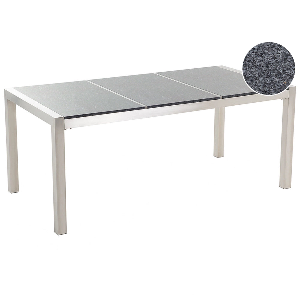 Tavolo da Giardino Granito Grigio Gambe in Acciaio Argento 180 x 90 cm esterno stile moderno contemporaneo