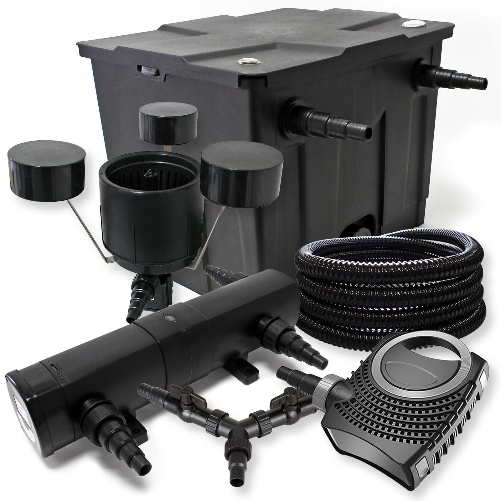 Set per laghetti filtro 12000l chiarificatore UVC 18W pompa NEO8000 tubo da 25m skimmer CSP250