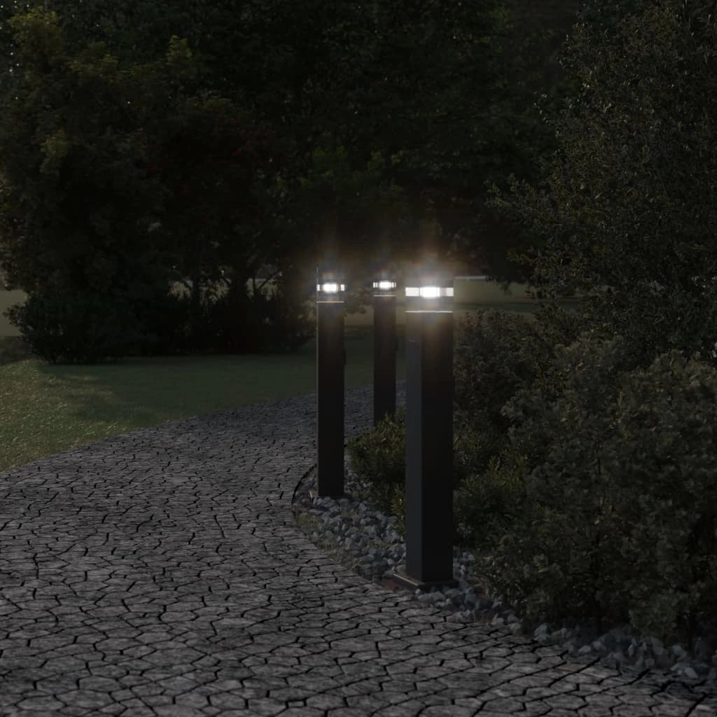 Lampade da terra per esterni con presa elettrica 3 pezzi 80 cm alluminio nero 02_0042571