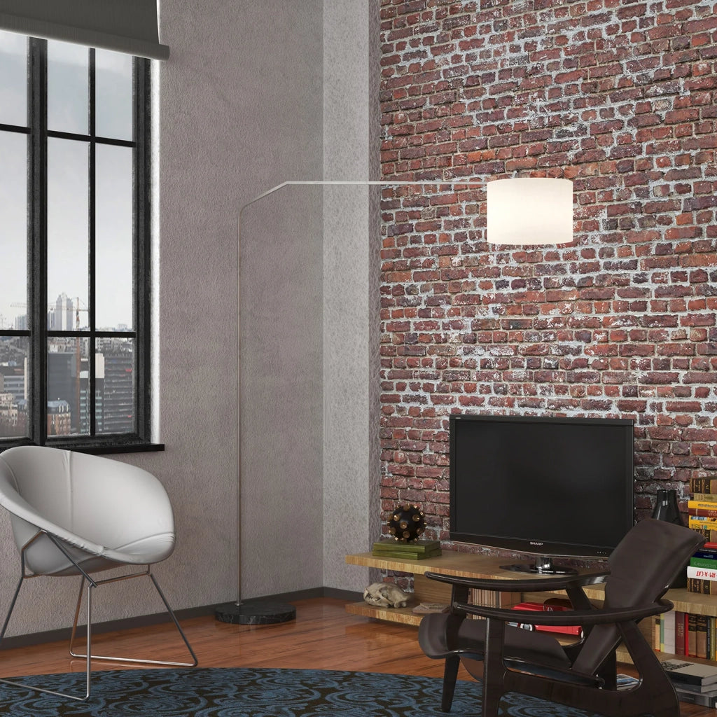 Piantana Contemporanea Slope Marmo Piatto Nero Tessuto Bianco 1 Luce E27