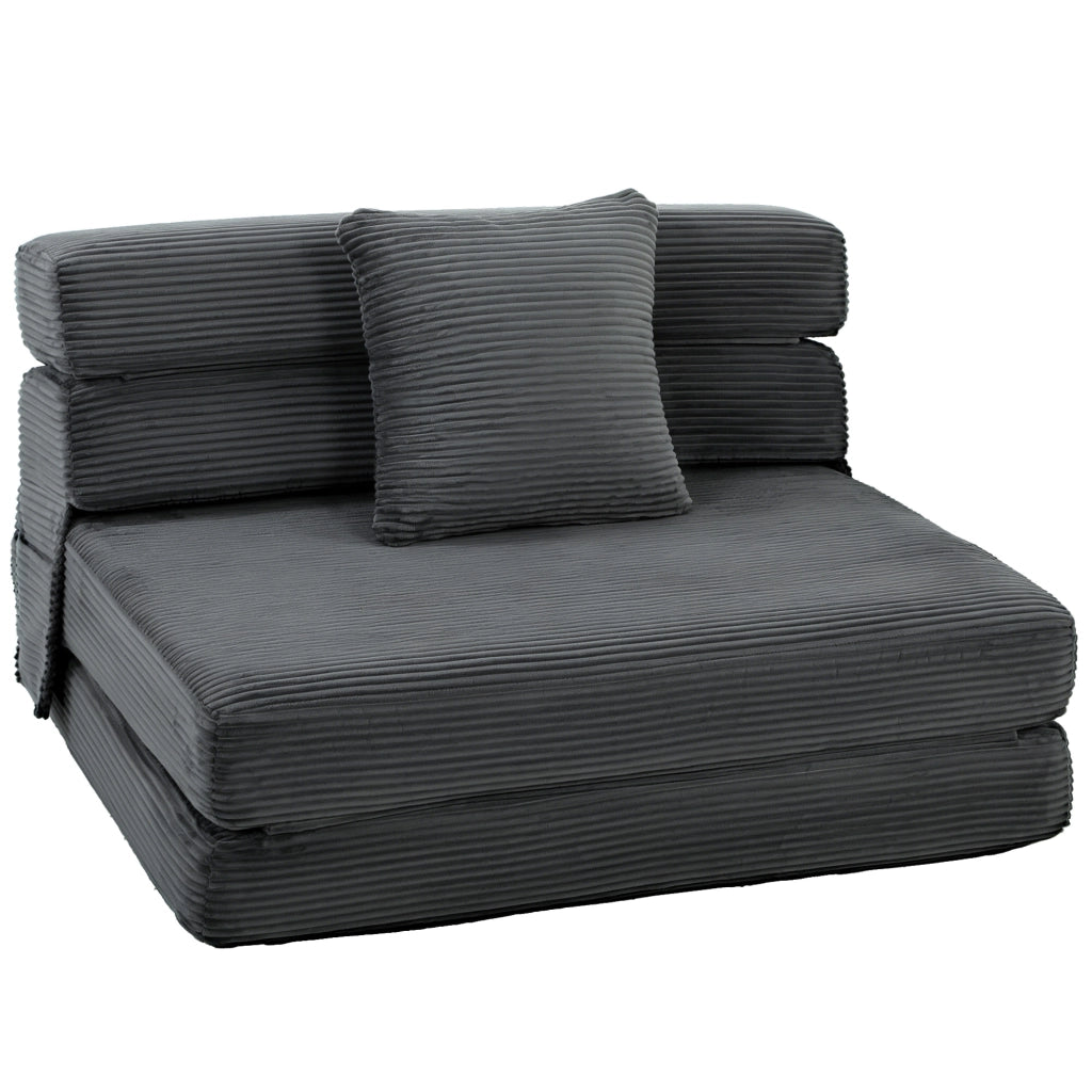 Poltrona relax pieghevole 2-in-1 con cuscino lombare ¨C Xylo ¨C tessuto velluto grigio scuro