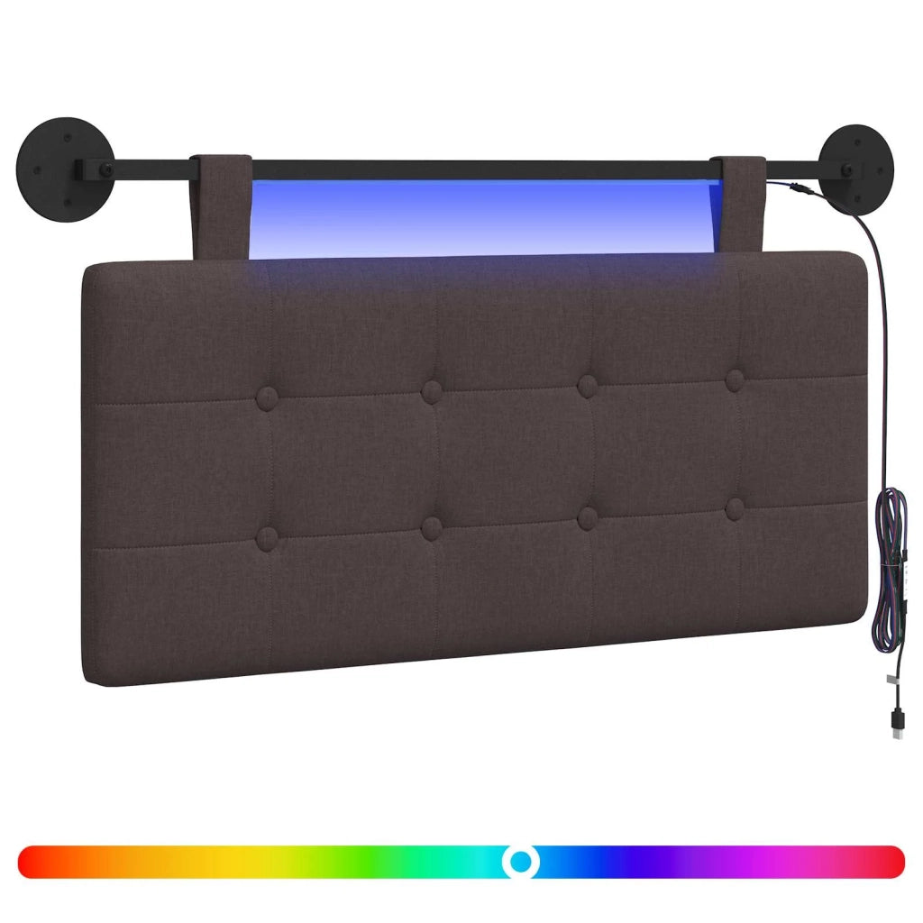 Testiera sospesa Con luce LED Marrone Scuro Tessuto