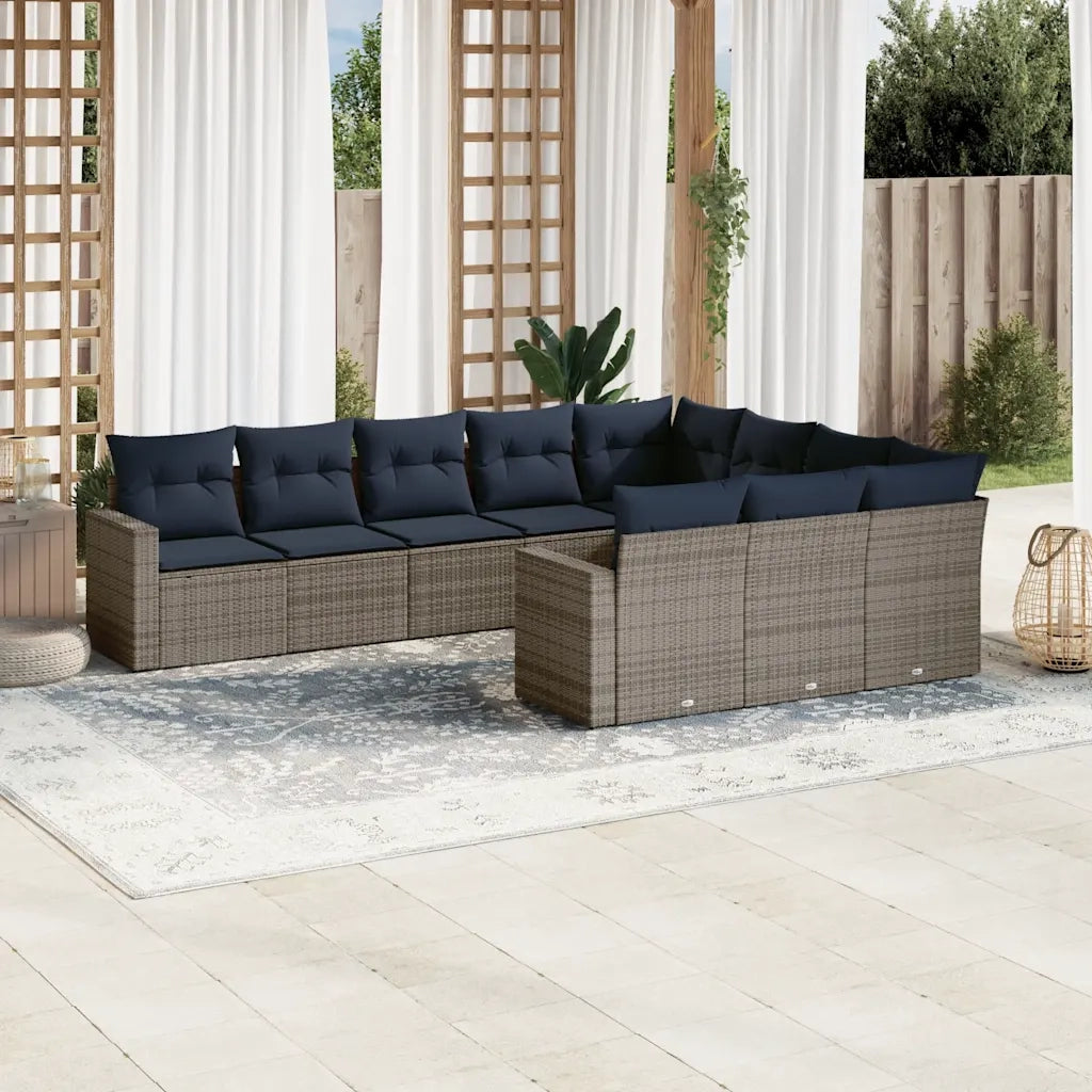 Set Divani da Giardino 10 pz con Cuscini Grigio in Polyrattan 3219481