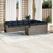Set Divani da Giardino 10 pz con Cuscini Grigio in Polyrattan 3219481