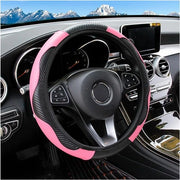 Stabilizzatore di volante per auto, 15 pollici, con fibra di carbonio, microfibra e pelle PU, elastico per uomini e donne, antiscivolo, respirante, adatto per la maggior parte delle auto (rosa)
