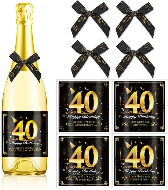 Decorazioni per Tavola da 40° Compleanno - Set di 4 Etichette per Bottiglia - Decorazioni per Festa - Strisce di Confetti - Accessori di Festa - Decorazioni per Compleanno