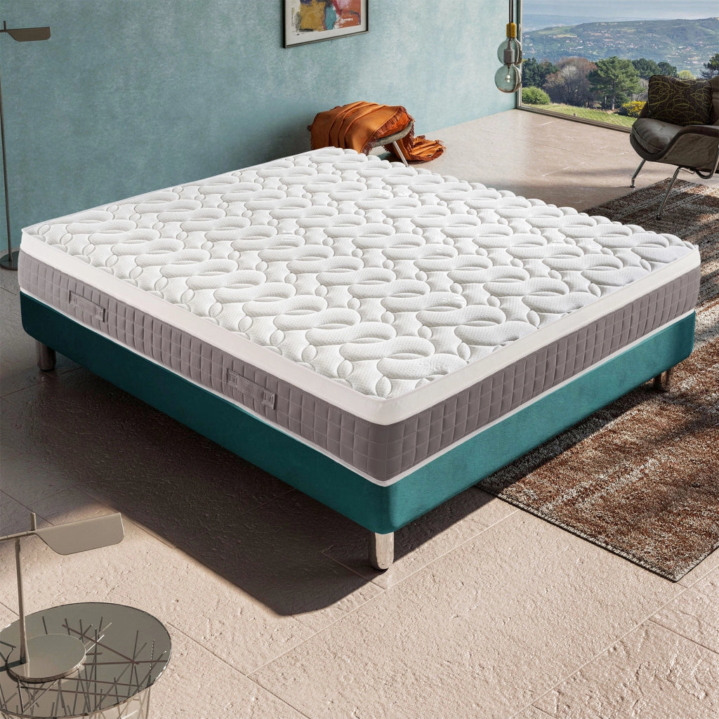 Materasso Piazza e Mezza 140x190 molle indipendenti e memory foam, altezza 25 cm, a zone di supporto differenziato, SFODERABILE, SKY