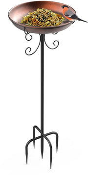 Vogalbagno in Metallo da Giardino in Piedi Grande, φ 30 x 90 cm, Vogalbagno con Gronda Regolabile in Altezza, Punto di Cibo con Canna da Pesca per Esterno, in Bronzo