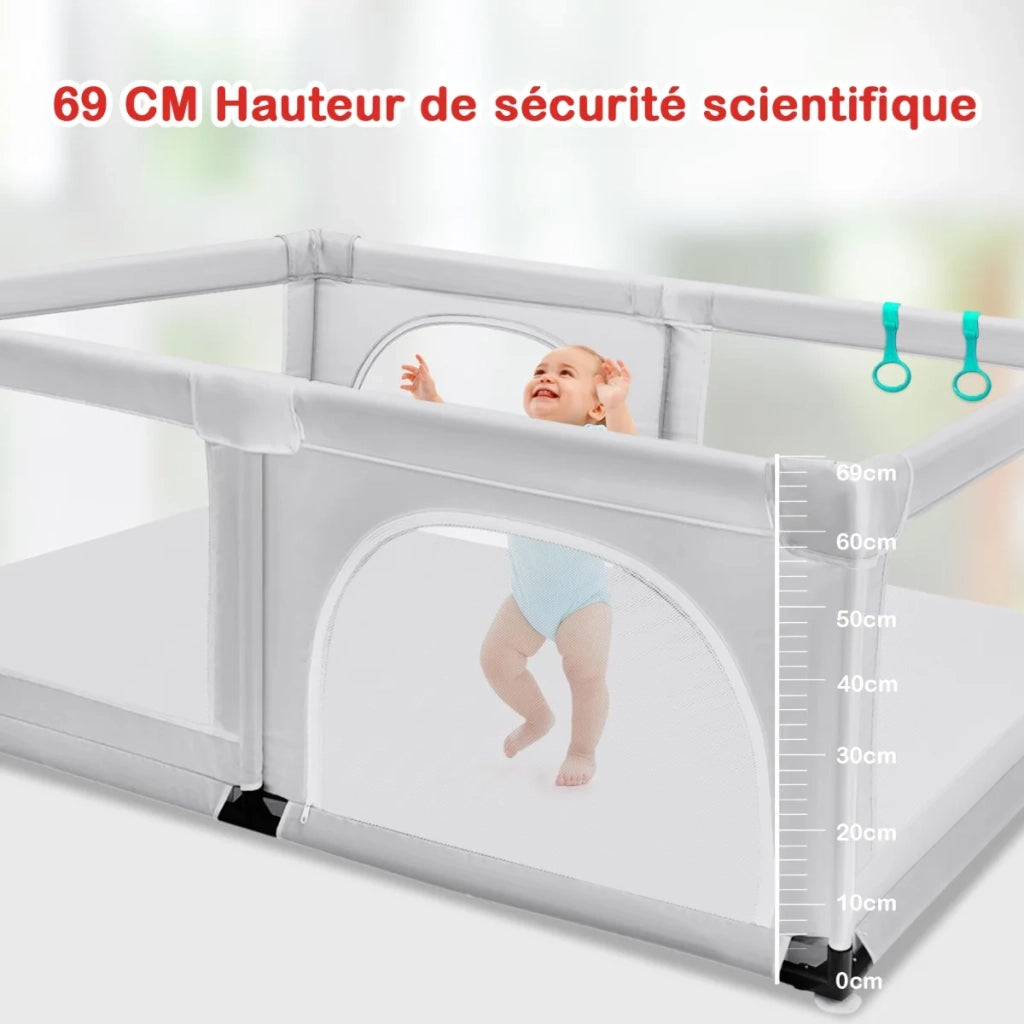 Baby Playpen Activity Centre with 50 Balls & Breathable Mesh Zipper Door-Grey