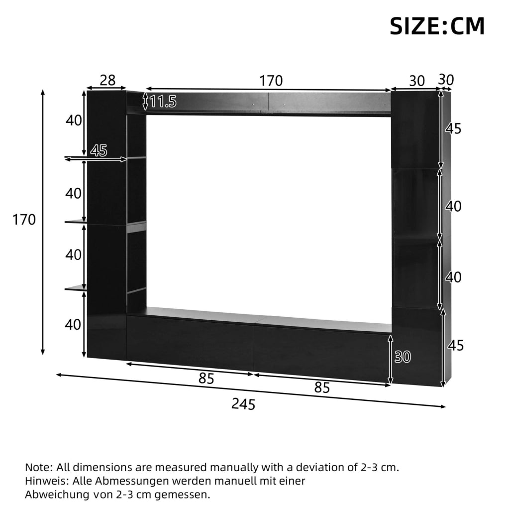 Parete TV con pensile integrato; 245x30x170 cm; MDF; nero
