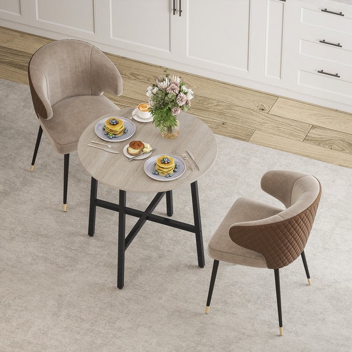 Tavolo da Pranzo Rotondo in Stile Industriale Ø80x75 cm per 2 Persone in Truciolato Nero e color Legno