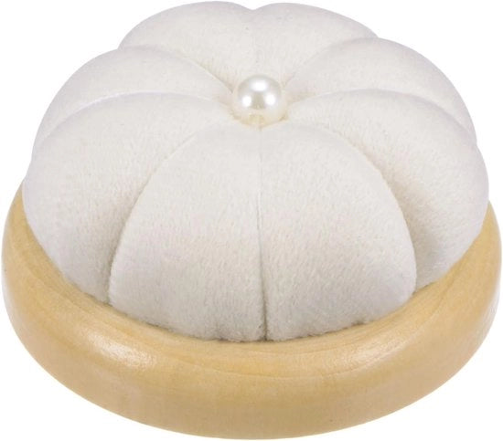 Cuscino per spillatura in legno rotondo, adatto per cucire, cucire, ricamare e altri progetti di fai da te. Beige.