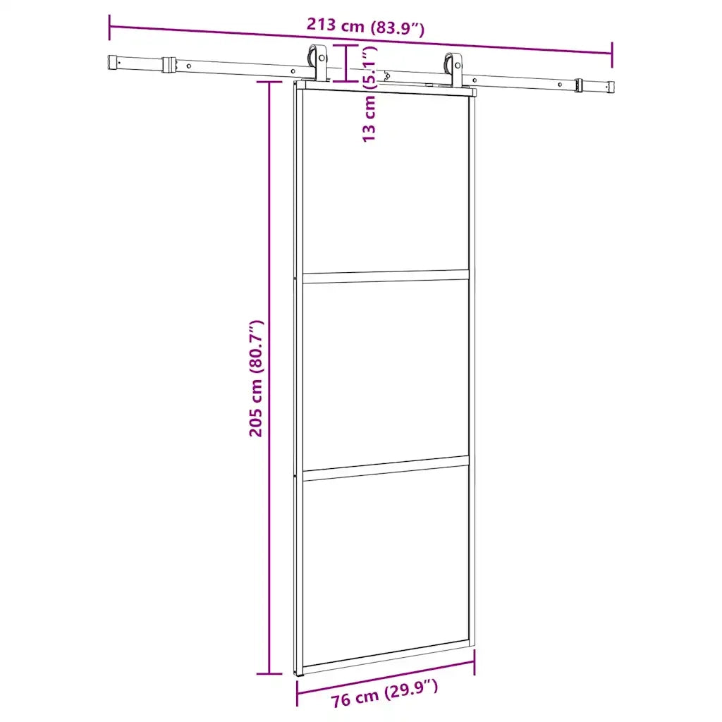 Porta Scorrevole Set Ferramenta Nera 76x205 cm Vetro Temperato 3375957