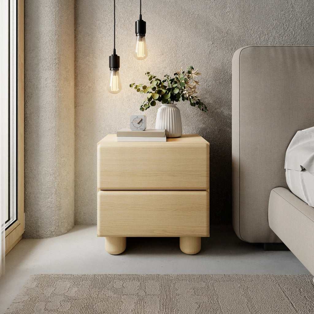 Hani, Comodino 2 Cassetti, 50x38x52h cm Marrone Rovere